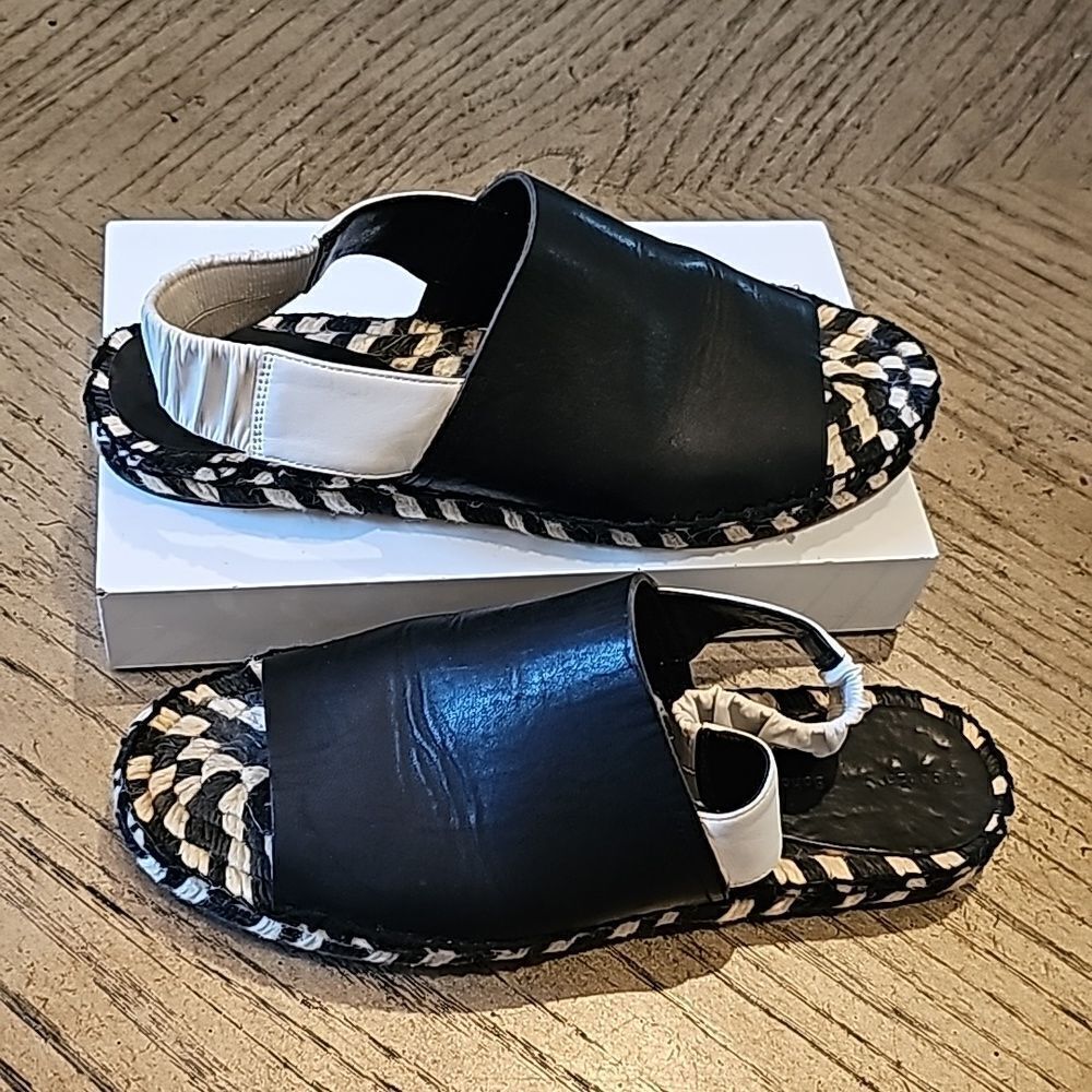 Proenza Schouler leather slingback flat espadilles black and white size 7.5